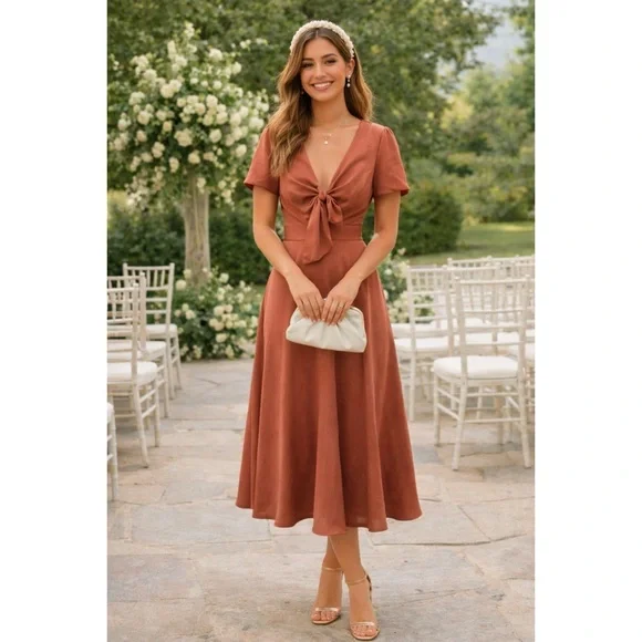 BALTIC BORN Dusty Rose Satin Midi Dress - Picture 2 of 9